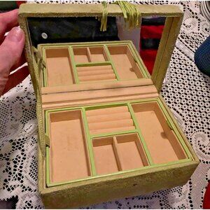 Green Velvet Jewelry Box Mirror Compartments Tassel Made in China